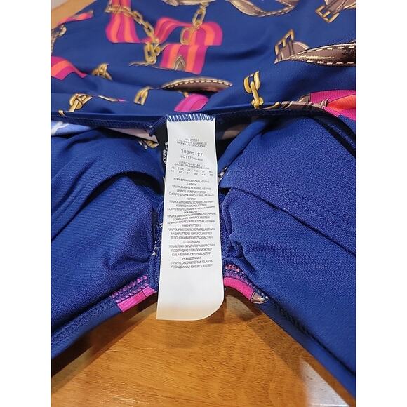 Ralph Lauren Chain Print Gold Embellish Size 10 Tankini Swim Top NWT Black Label - Picture 9 of 11